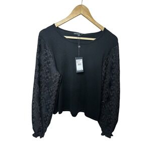 NWT-Adrianna Papell Black Sweater with‎ Lace Sleeves